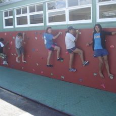 Students on climbing wall
